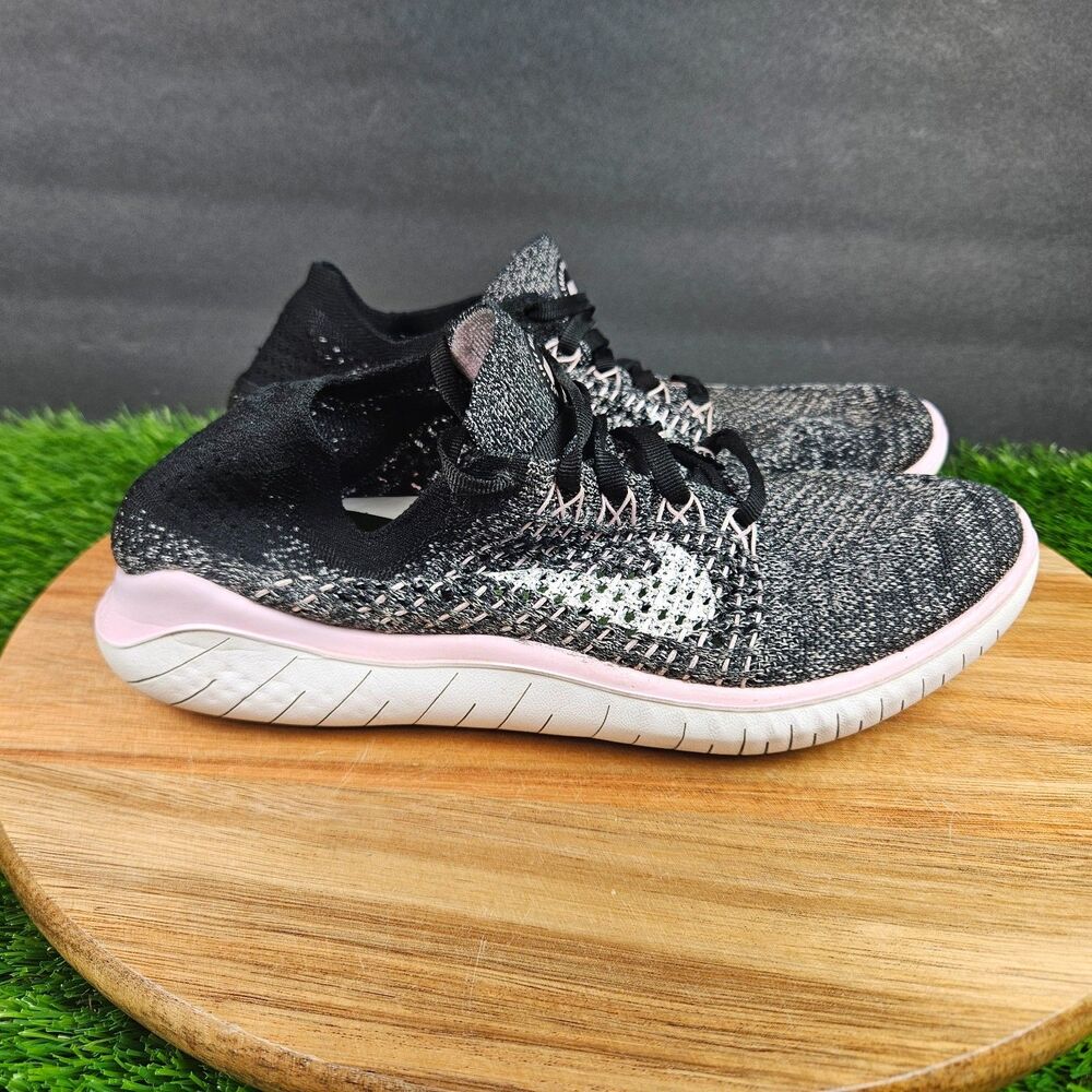 Nike Free Run Flyknit 2018 Women's Size 7.5 Black Pink Shoes Sneakers 942839-007
